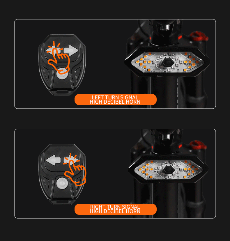 Close-up of left and right turn signal lights with horn icons