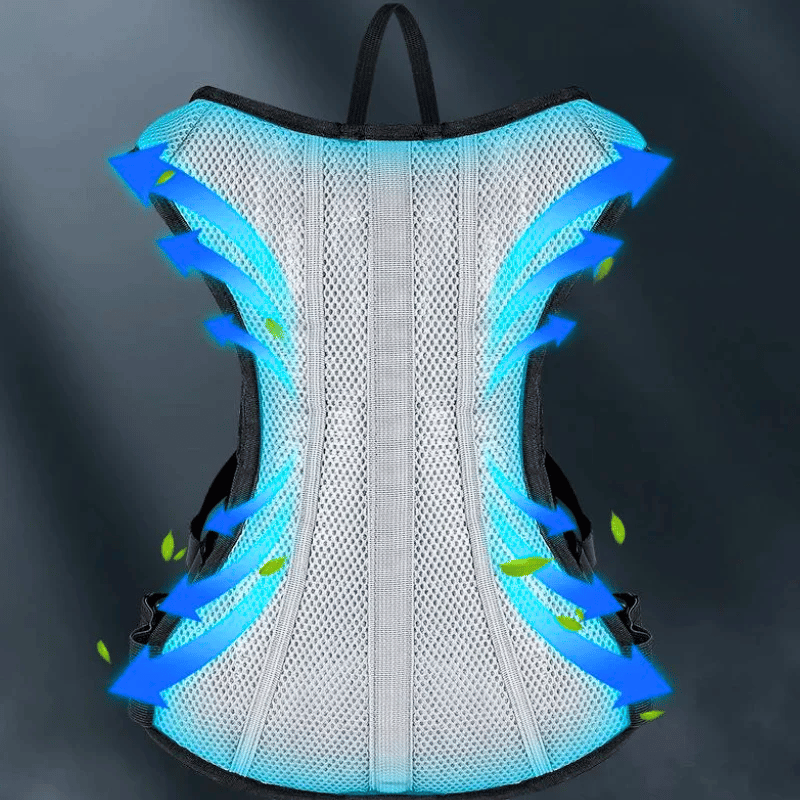 Close-up of breathable back padding on cycling backpack.
