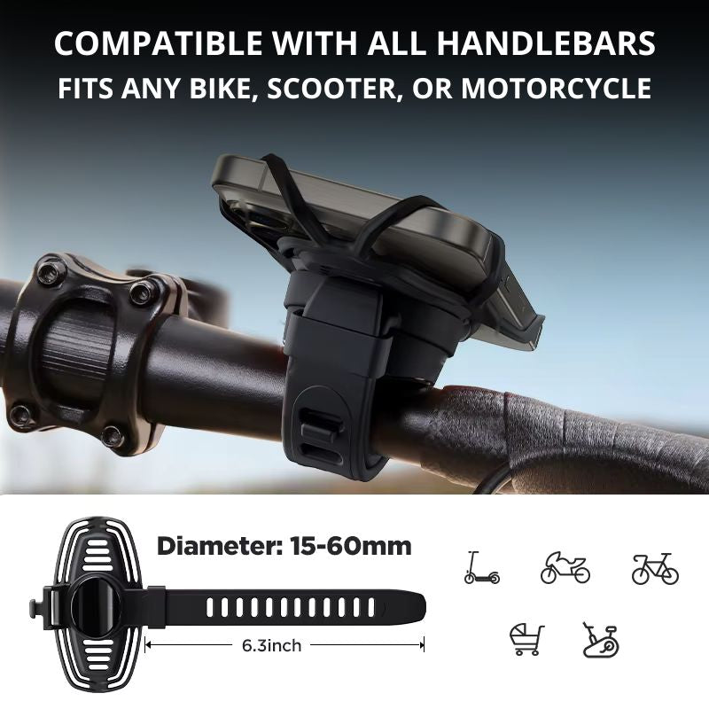Bike mount compatible with all handlebars – scooters, motorcycles, and bikes