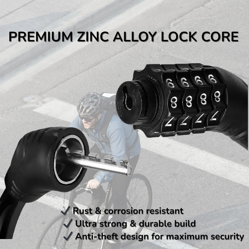 Close-up of zinc alloy bike lock – anti-rust and durable core