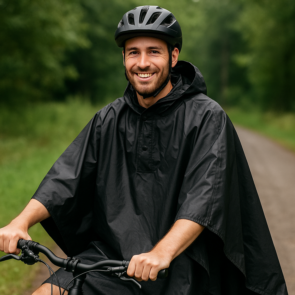 Waterproof poncho for cyclists with full-body coverage
