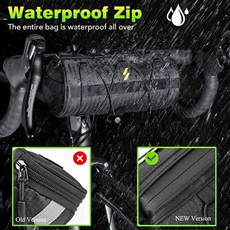 Close-up of waterproof zipper on bike bag with rain protection