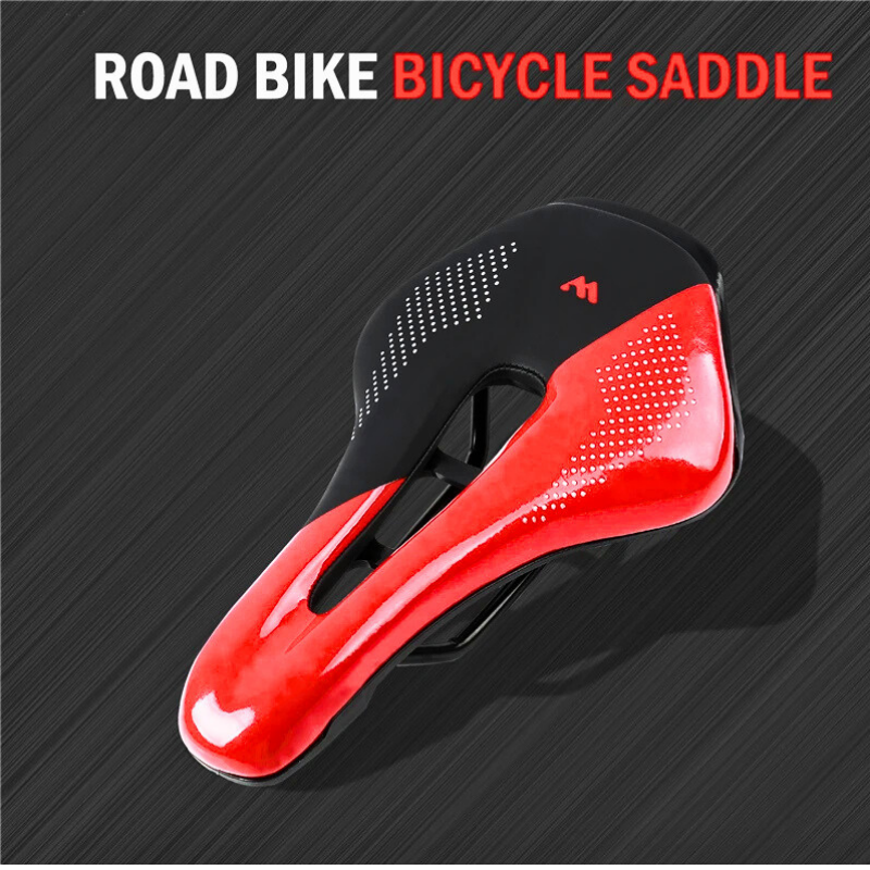 Red bike seat on grey background – designed for road cycling