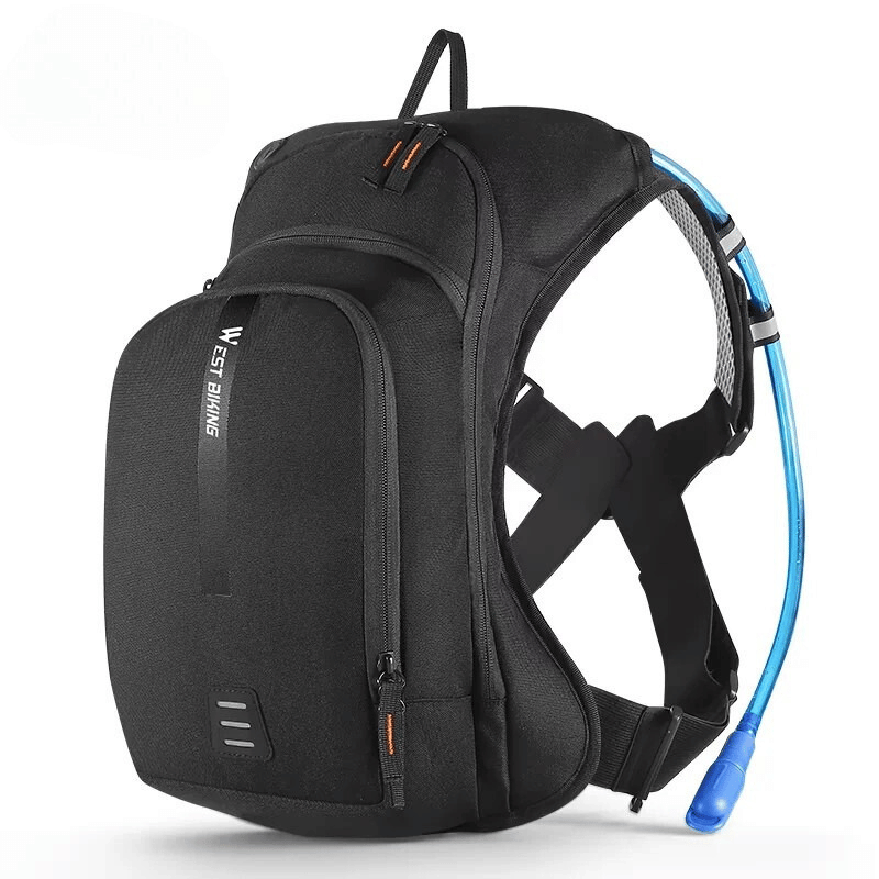 Backpack compartments showing organized tools and snacks.