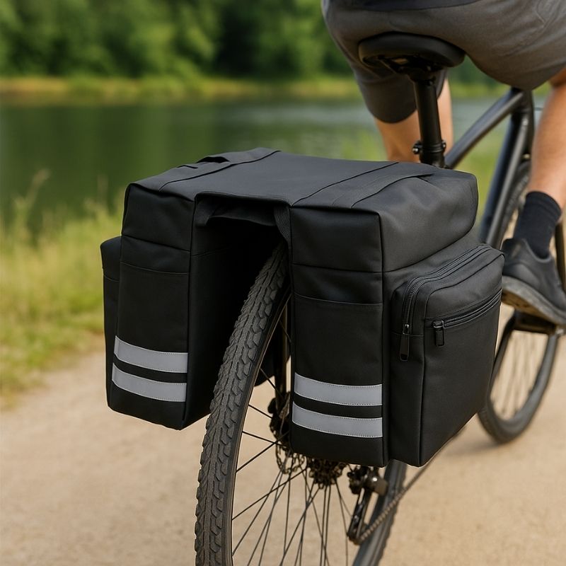 30L bike panniers mounted on rear rack