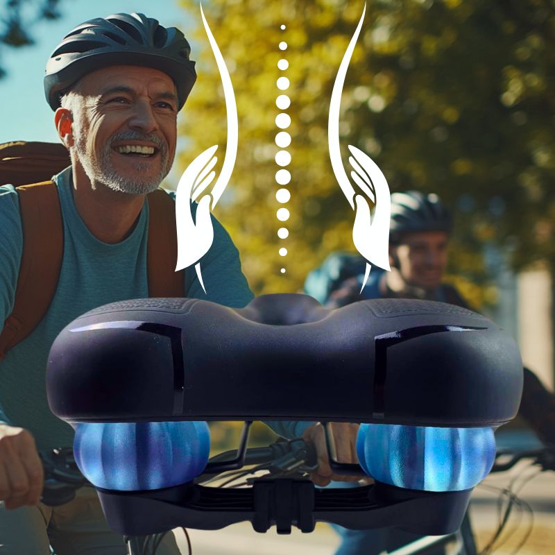 Cyclist smiling while holding ergonomic bike seat