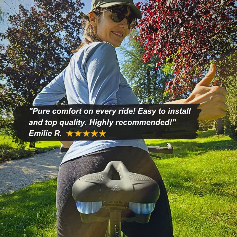 Cyclist testimonial photo with ergonomic bike seat