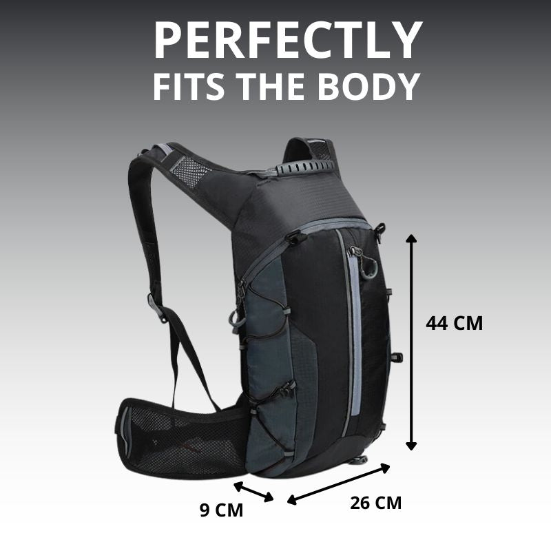 Front view of waterproof cycling hydration backpack