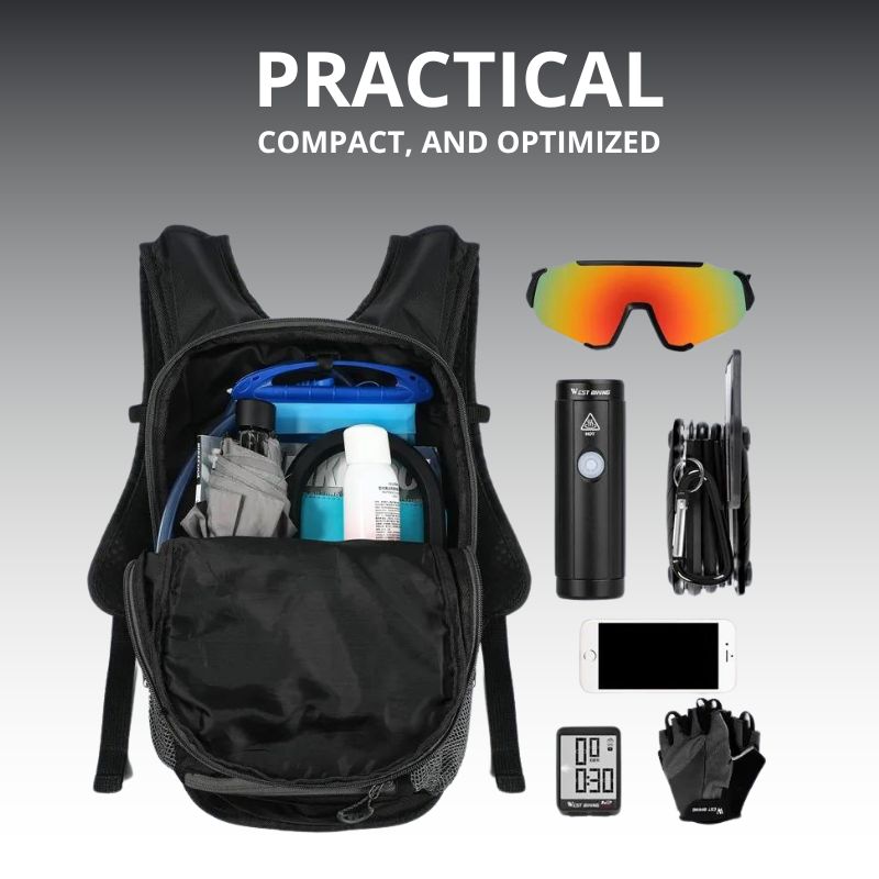 Front view of waterproof cycling hydration backpack