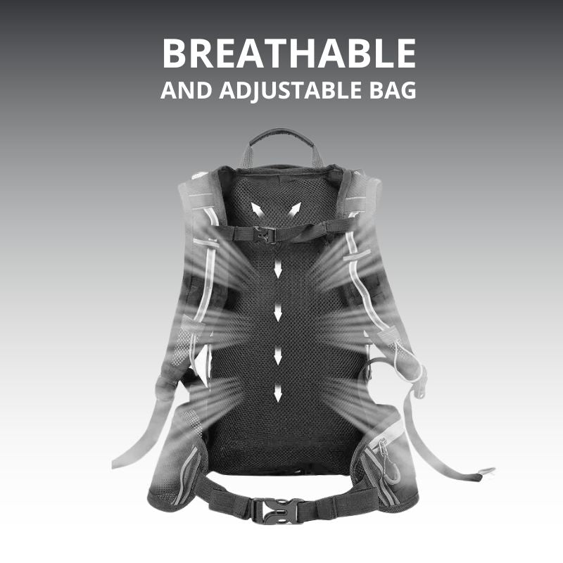 Close-up of no-bounce harness system for cycling backpack