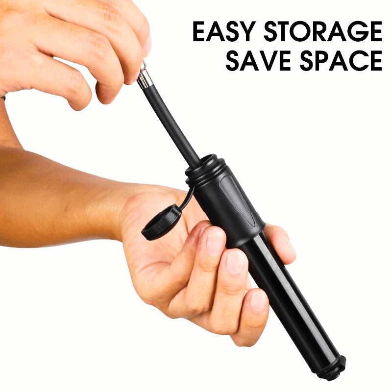 Mini bike pump with built-in hose for easy storage and space-saving