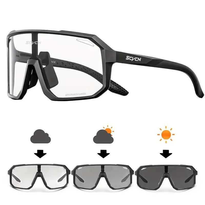 Smart photochromic bike glasses with clear to dark lens transition