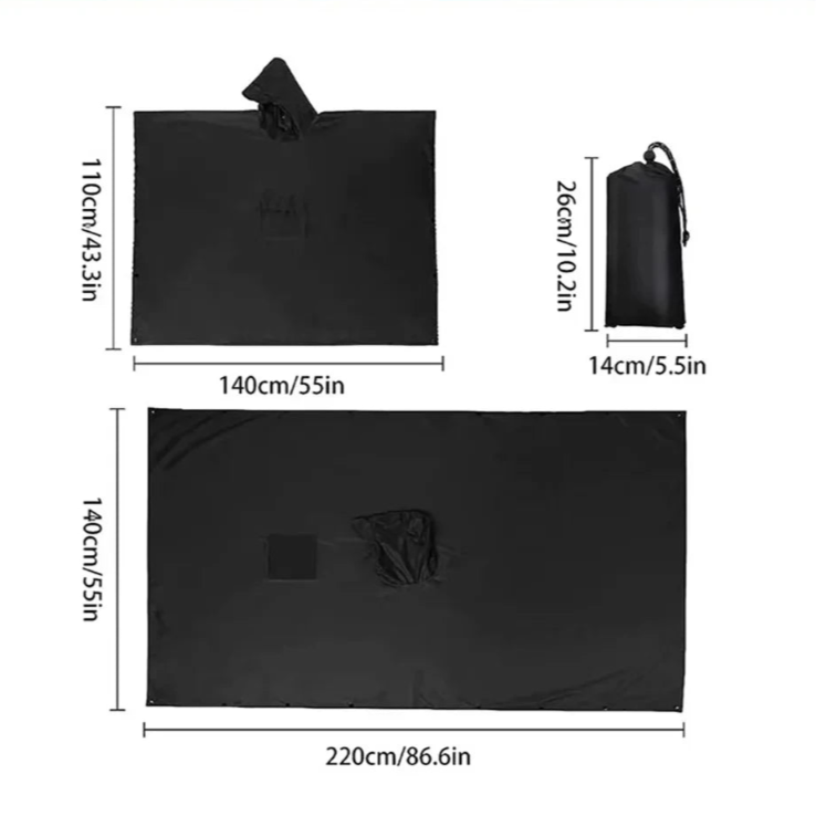 Foldable cycling rain poncho with compact carry pouch