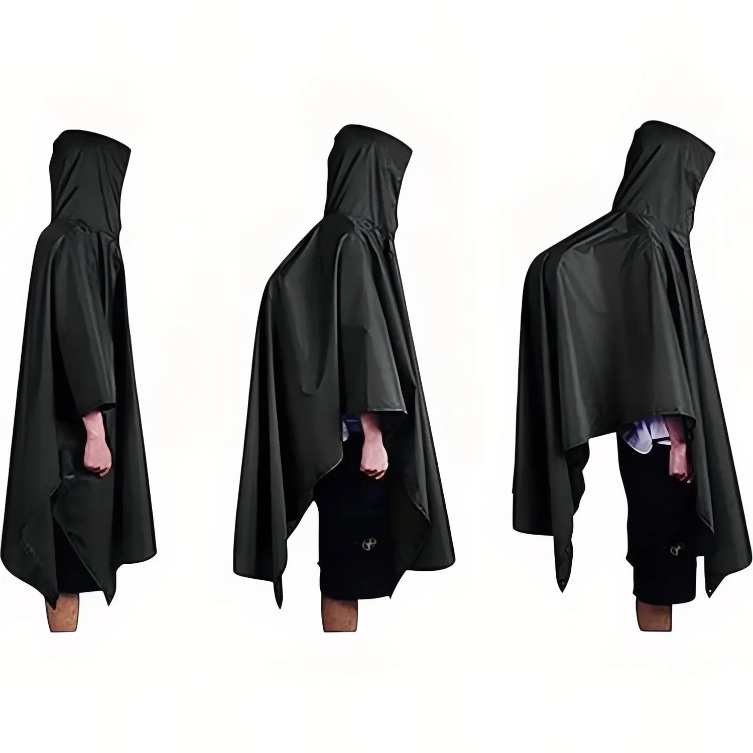 Adjustable hood and snap buttons for rain protection