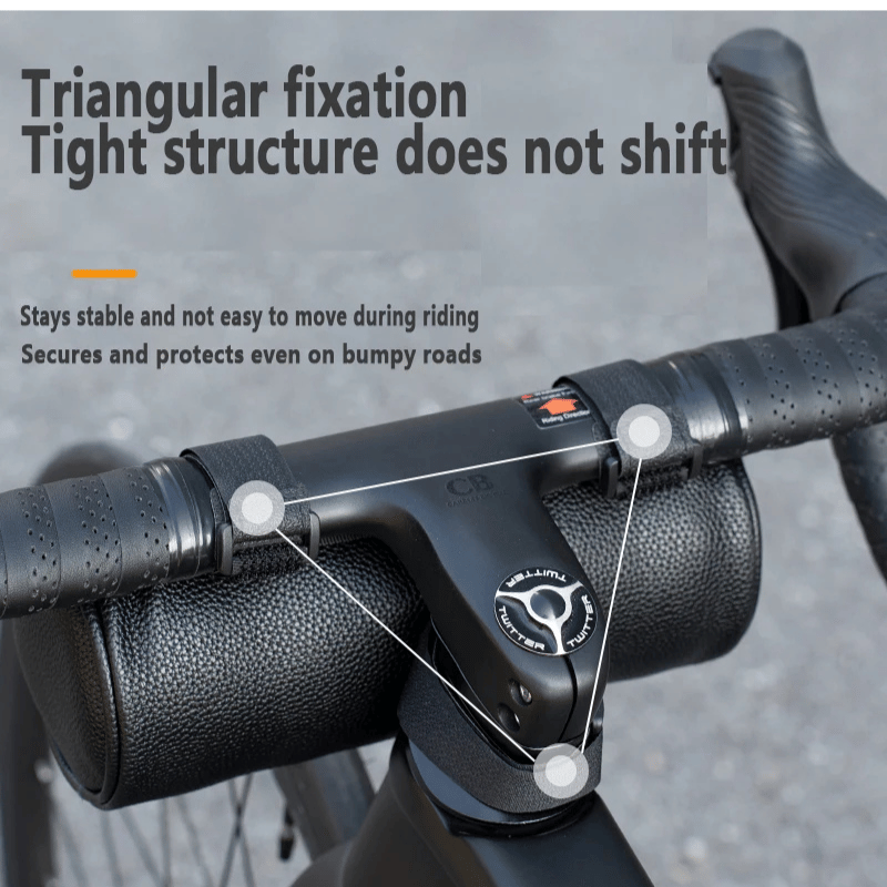 Bike handlebar bag with detachable shoulder strap shown for easy carry after cycling.