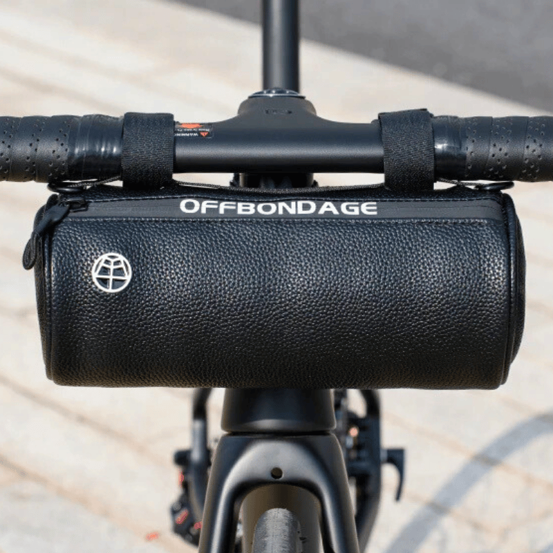 Close-up of the waterproof synthetic leather material used in the UrbanRide bike pouch.