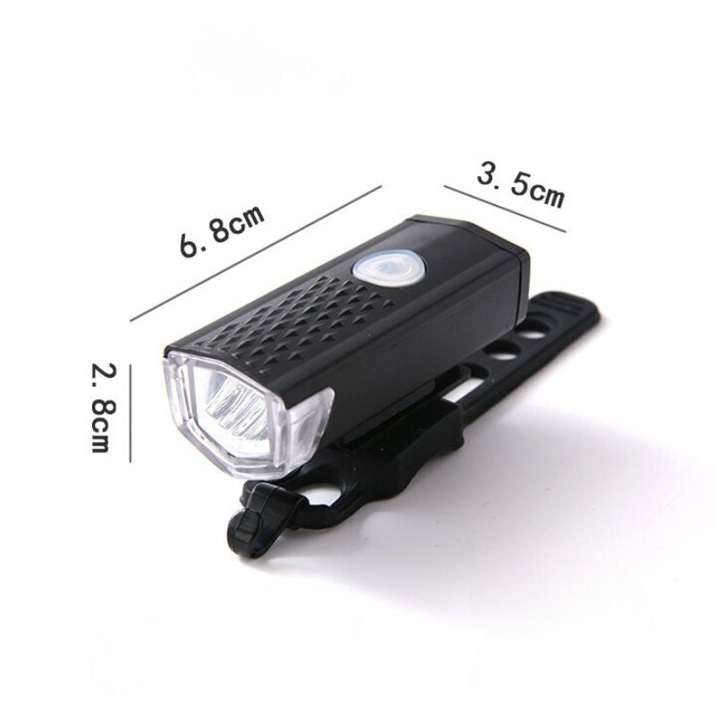 Diagram showing size and mounting compatibility of the bike lights