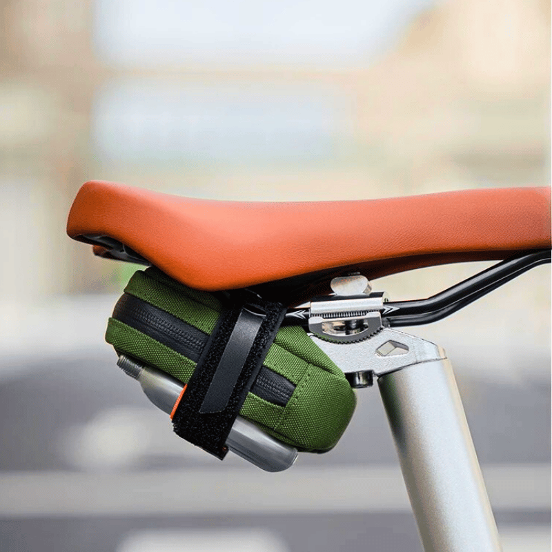 Interior view of compact saddle bag with organized mesh pockets