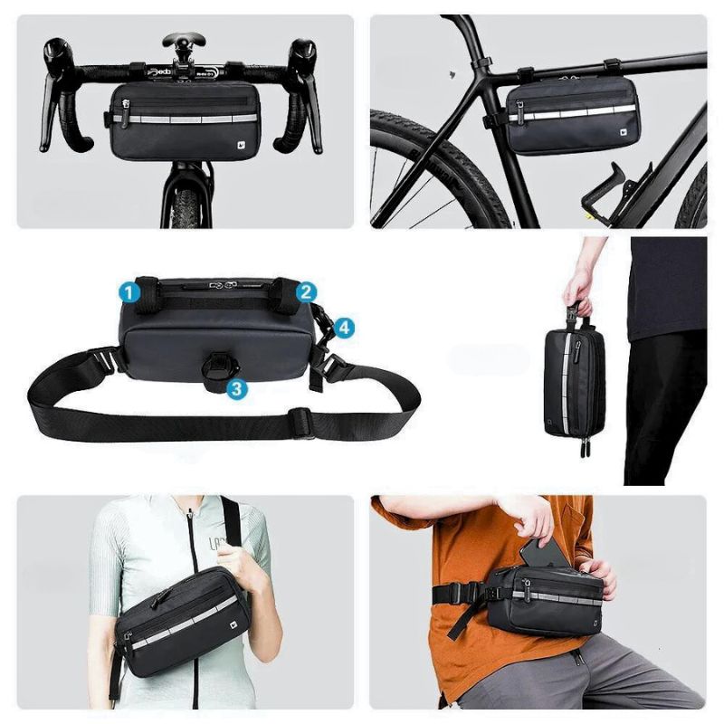Waterproof handlebar bag on a mountain bike, easy to grab and install