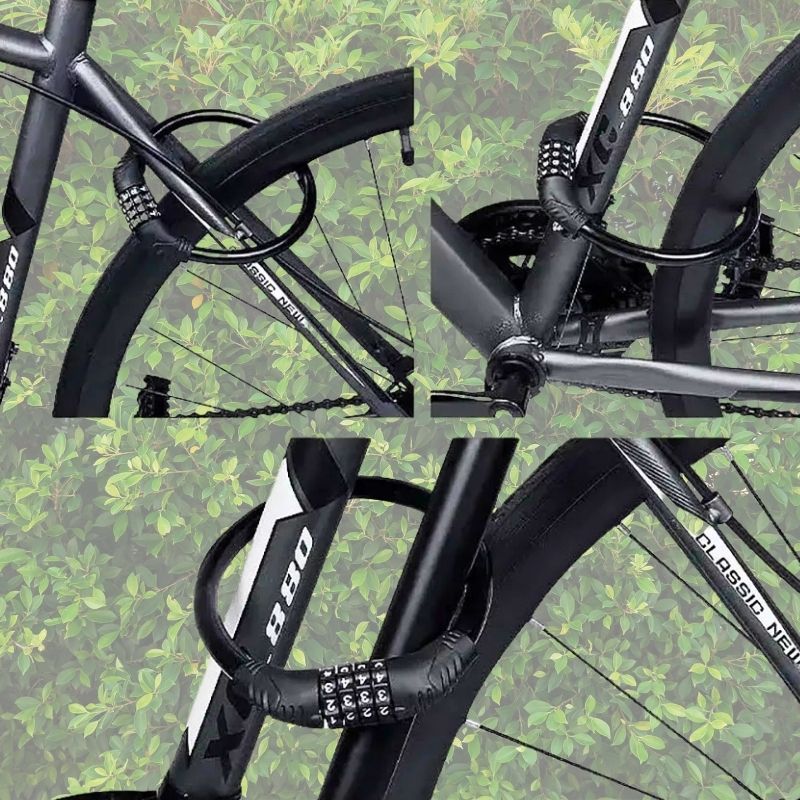 Black cable bike lock securing bike frame – practical daily protection