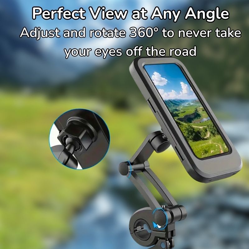 Magnetic bike phone holder with ultra secure grip holding a smartphone on rough roads