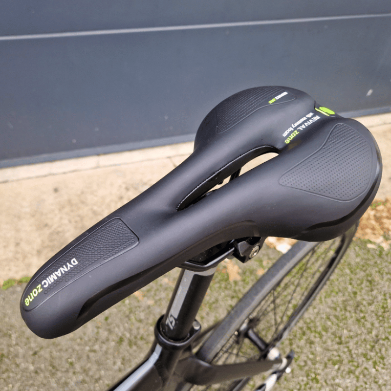 Gel bike seat mounted on MTB close-up