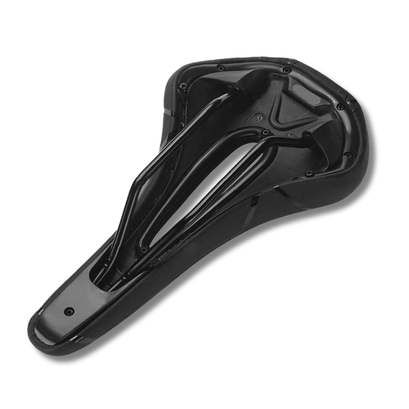 Underside of gel bike seat with rail mount