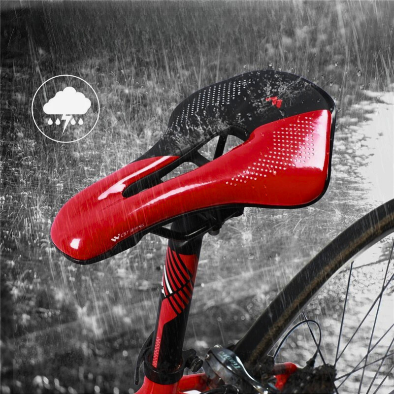 Red bike seat shown on bike with comfort indicators