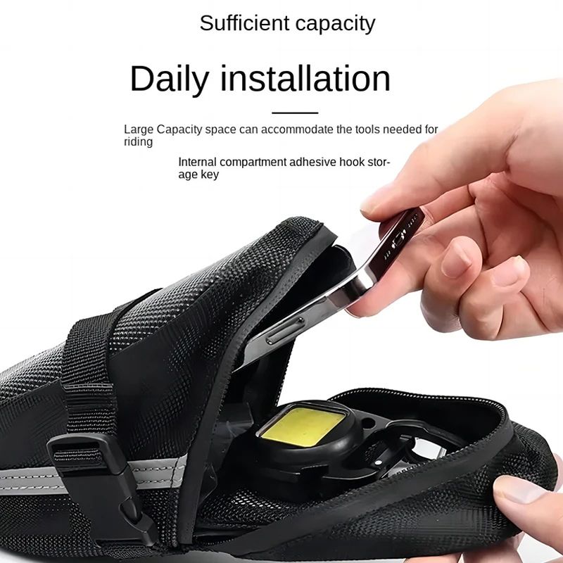 Rider attaching saddle bag using quick-strap system