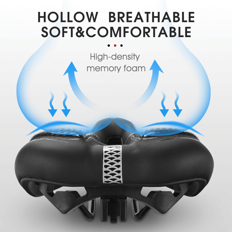 Rear angle view of the black padded bike seat