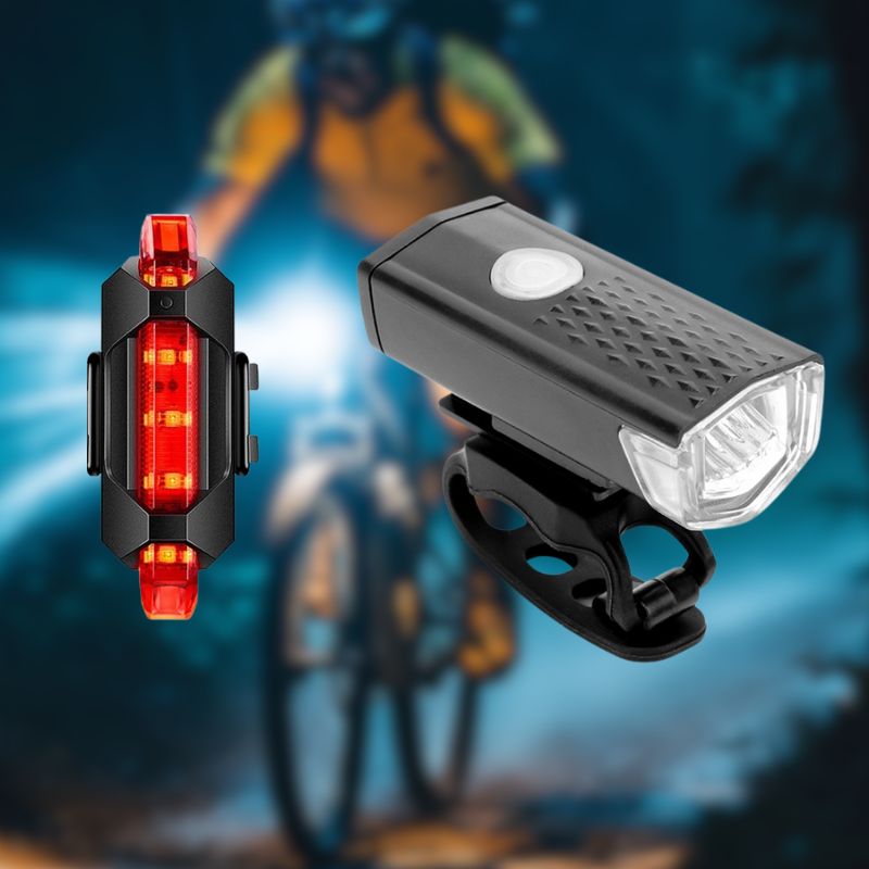 LED bike light set mounted on a cyclist’s bike during a night ride
