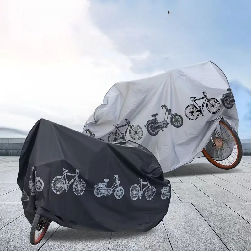 Black and silver waterproof Oxford 210D bike cover protecting a bicycle