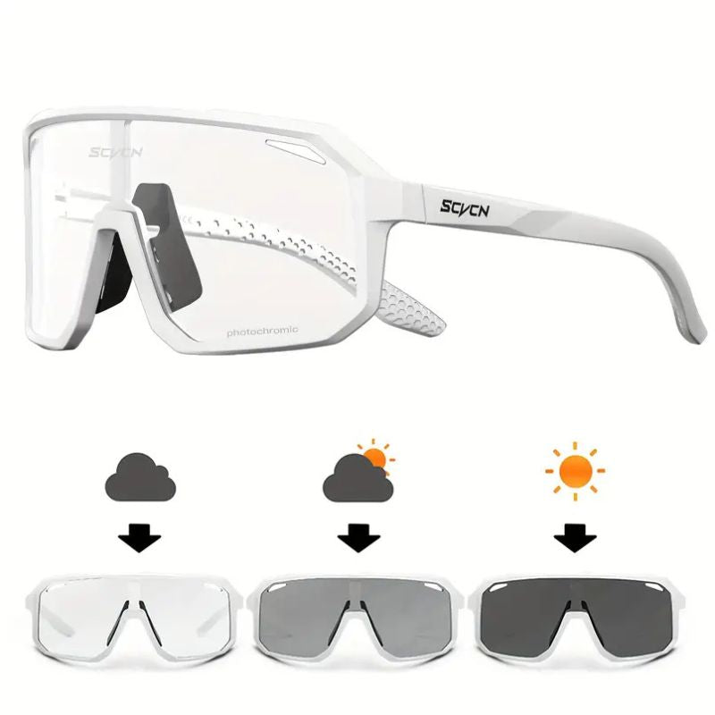 White model of photochromic UV400 sports glasses
