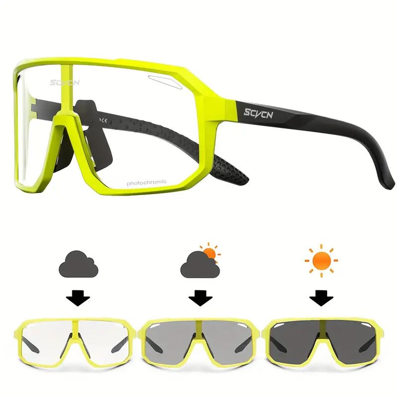 Yellow frame UV400 adaptive glasses for sports use